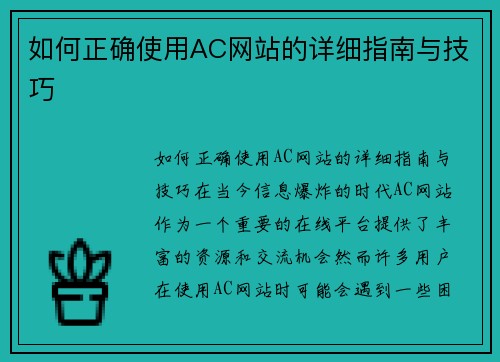 如何正确使用AC网站的详细指南与技巧